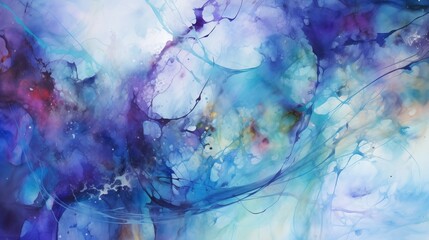 Obraz na płótnie Canvas Abstract Watercolor and Acrylic Paints Artwork, Light Azure Violet Blue Purple, Dynamic and Dramatic Compositions