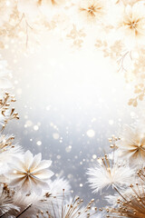 Fototapeta na wymiar christmas frame of glittering gold tinsel with blurred background with snowflakes and stars