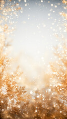 abstract christmas frame of glittering gold tinsel with blurred background