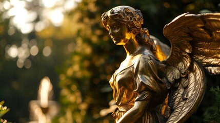 a statue of an angel with wings - obrazy, fototapety, plakaty