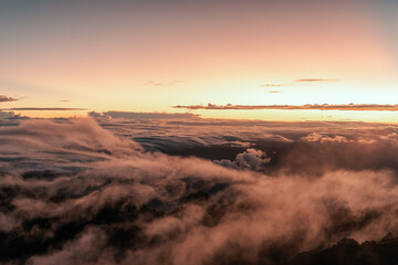 Fototapeta na wymiar Sunset sunrise views from the top of a hill in Volcano Baru in Panama