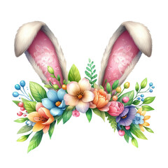 Watercolor Bunny Ears with Flowers Clipart