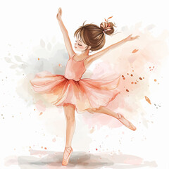 ballet dancer in pink dress watercolor white background - obrazy, fototapety, plakaty