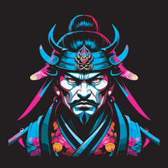 japanese samurai colorful vibrant vector illustration