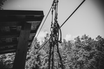 equipped place for extreme free flight crossing over a cliff and river