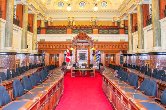 Victoria, British Columbia, Canada. Jan 5, 2024. Chambers inside the British Columbia Parliament Building.