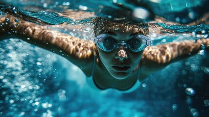 synchronized swimmer in a graceful underwater routine generative ai - obrazy, fototapety, plakaty