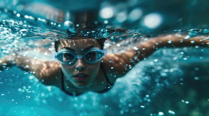 Fotobehang synchronized swimmer in a graceful underwater routine generative ai © ThisDesign