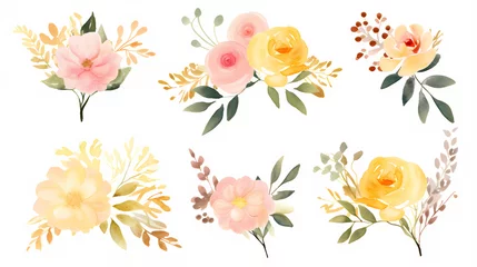 Deurstickers Floral frame with watercolor flowers, decorative flower background pattern, watercolor floral border background © feeng