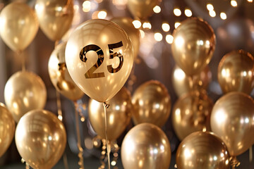 golden balloons to celebrate 25th, anniversary, birthday