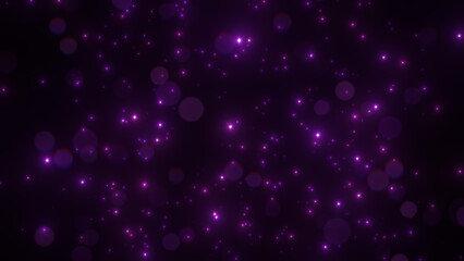 abstract bokeh glitter background, purple shiny lights on dark background, design element 