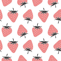 Summer doodle hand drawn strawberries seamless pattern, decorative strawberry texture textile design