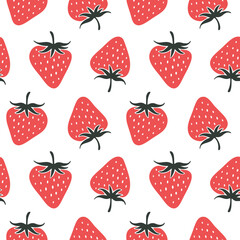 Summer doodle hand drawn strawberries seamless pattern, decorative strawberry texture textile design