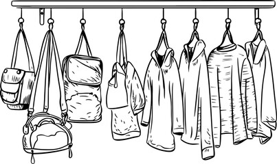Hanging clothes sketch drawing