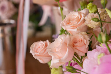 Bouquet of flowers for March 8. Bouquet of roses for Valentine's Day