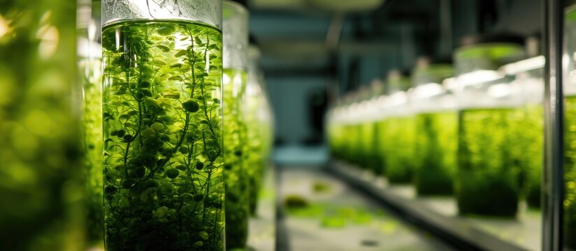 Biofuel industry project involving algae research in industrial laboratories for medicinal purposes using a laboratory photobioreactor for algae fuel.