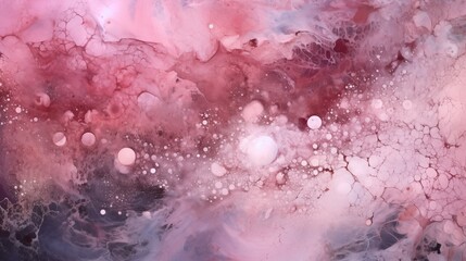 Obraz premium Pink Purple Violet Abstract Watercolor Painting, Style of Interstellar Nebulae, Bubbles in Organic Forms, Dark White and Light Indigo