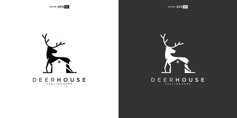 deer with House for Home Real Estate Residential Mortgage Apartment Building Logo Design