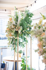 wedding decoration and decor. arrangement of flower bouquets at an event