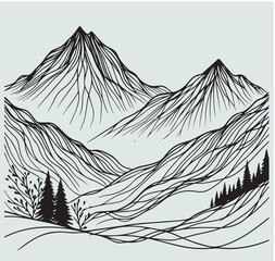 
Mountain Wave Line Art Print. Contemporary Abstract Vector Illustrations Spotlighting Aesthetic Backgrounds that Showcase the Grandeur of Mountain Landscapes.