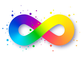 Autistic Pride Day. Colorful rainbow infinity. Rainbow Infinity symbol. Infinity sign color spectrum. Rainbow gradient in the shape of the infinity sign. Neurodiversity Symbol - obrazy, fototapety, plakaty