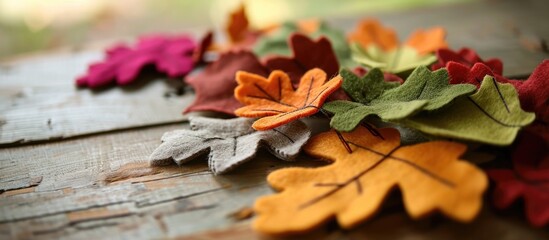 Naklejka na ściany i meble Craft ideas for creative autumn projects with kids: Detailed guide to making felt leaves.