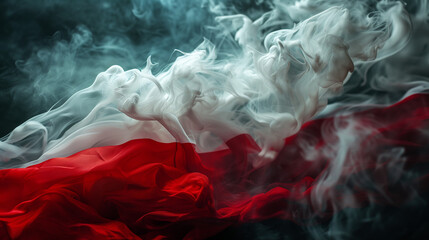 polish flag in smoke