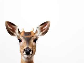 Fototapeta premium Close up of a baby deer's face isolated on white background