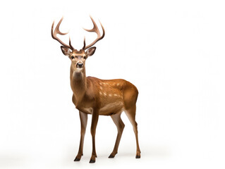 Naklejka na ściany i meble Brown deer with towering antlers isolated on white background