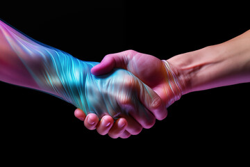 Rainbow handshake between two people