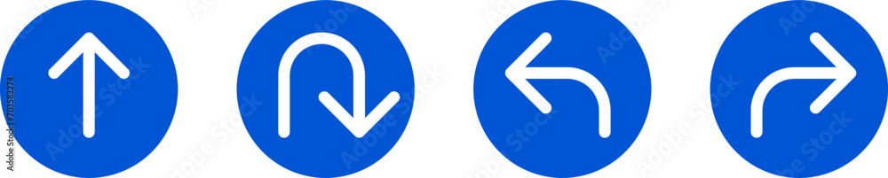 Poster go straight this way one way only u turn left and right blue and white arrow round circle traffic si