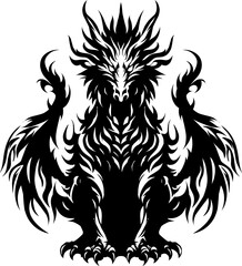 Majestic Dragon Vector Tattoo Design - Black Silhouette Monster