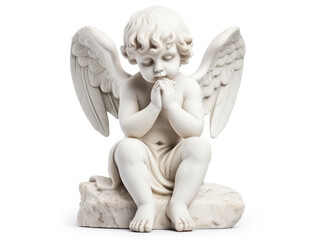Angel statue cherub statue praying isolated on white background