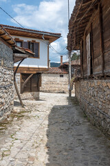 Fototapeta na wymiar Typical Street and old houses in Koprivshtitsa, Bulgaria