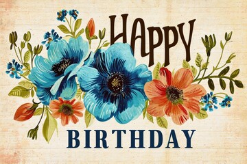 blue flowers illustration for happy birthday Generative AI