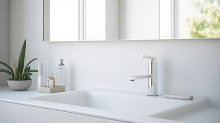 Minimalist bathroom interior with sink and mirror
