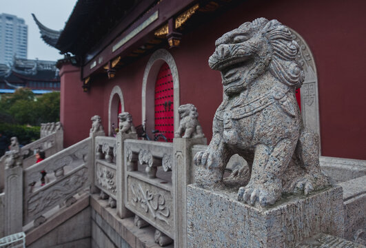 Shanghai, China - March 22, 2013: Baiyun Guan Taoist Temple on Dajing Road, historic part of Shanghai city
