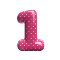 Polka dot number 1 - 3d pink retro digit - Suitable for Fashion, retro design or decoration related subjects - obrazy, fototapety, plakaty