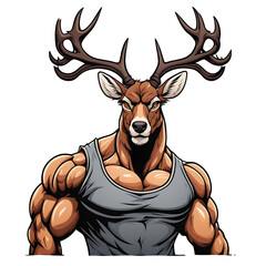 Muscular deer illustration. Suitable for fitness logos, bodybuilders, gym athletes.