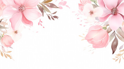 Fototapeta premium Floral frame with watercolor flowers, decorative flower background pattern, watercolor floral border background