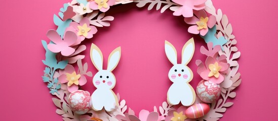 Children's handmade Easter craft: Paper egg and bunny wreath made with step-by-step instructions.
