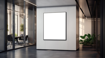 corporate branding white empty blank frame mockup template with modern business offices background for identity logo branding at reception wall in contemporary design - obrazy, fototapety, plakaty