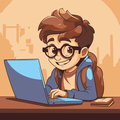 Primary school student using laptop computer for learning