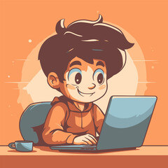 Primary school student using laptop computer for learning