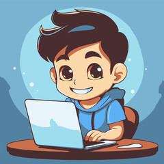 Primary school student using laptop computer for learning