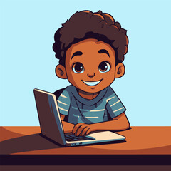 Primary school student using laptop computer for learning