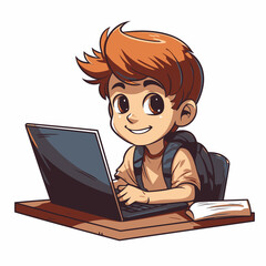 Primary school student using laptop computer for learning