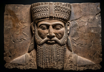 Assyrian Relief from palace, Babylonian period depicting a King.   - obrazy, fototapety, plakaty