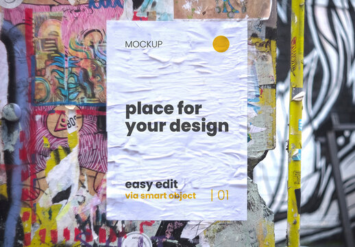 Vertical Paper Paste on Street Wall Mockup