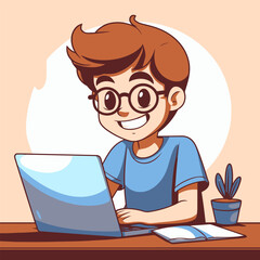 Kid using laptop computer for learning